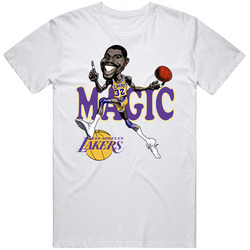 Magic Johnson Retro Basketball Caricature  Retro Graphic Unisex Cotton White Classic T Shirt