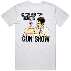 The Office Dwight Schrute Gun Show  Retro Graphic Unisex Cotton White Classic T Shirt