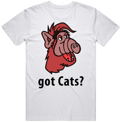 Alf Got Cats 80s Cartoon  Retro Graphic Unisex Cotton White Classic T Shirt