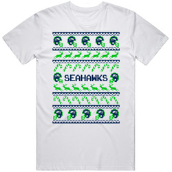 Seahawks Football Ugly Christmas Sweater T Shirt - Seattle Seahawks Team Colors  Retro Graphic Unisex Cotton White Classic T Shirt