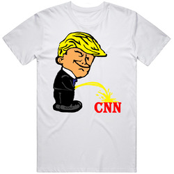Donald Trump Pissing On Cnn Cartoon Funny Political  Retro Graphic Unisex Cotton White Classic T Shirt