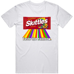 Taste The Rainbow Skittles  Retro Graphic Unisex Cotton White Classic T Shirt