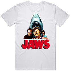 Jaws Shark Teeth  Retro Graphic Unisex Cotton White Classic T Shirt