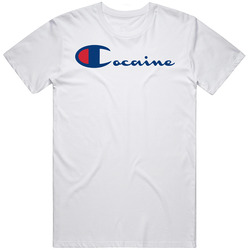 The Quotable Tees Cocaine Champion  Retro Graphic Unisex Cotton White Classic T Shirt