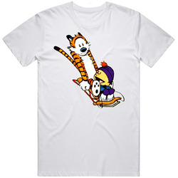 New Calvin And Hobbes  Retro Graphic Unisex Cotton White Classic T Shirt