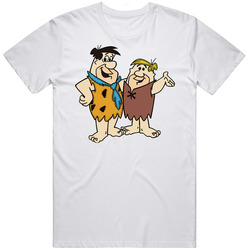The Flintstones Fred And Barney Cartoon  Retro Graphic Unisex Cotton White Classic T Shirt