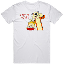 Calvin And Hobbes Goofy Comic  Retro Graphic Unisex Cotton White Classic T Shirt