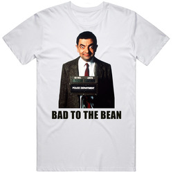 Mr Bean Bad To The Bean  Retro Graphic Unisex Cotton White Classic T Shirt