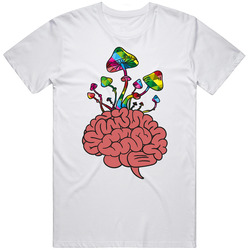 Brain On Shrooms  Retro Graphic Unisex Cotton White Classic T Shirt