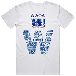 World Series 2016 Cubs Roster Team Names in W Flag T Shirt NL Champions  Retro Graphic Unisex Cotton White Classic T Shirt