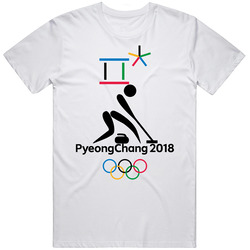 Curling Pyeongchang 2018 Winter Olympics South Korea  Retro Graphic Unisex Cotton White Classic T Shirt