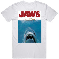 Jaws - Original Movie Poster - Steven Spielberg - Richard Dreyfuss, Roy Scheider, Robert Shaw - As Worn By Gord Downie - The Tragically Hip -  Retro Graphic Unisex Cotton White Classic T Shirt