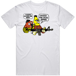 Sesame Street Ernie Bert M16 Rifle Gun  Retro Graphic Unisex Cotton White Classic T Shirt