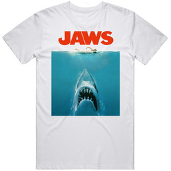 Jaws Movie Poster Cult Classic Retro Graphic Unisex Cotton White Classic T Shirt