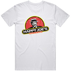 Happy Joes Fast Food Restaurant Distressed Look Retro Graphic Unisex Cotton White Classic T Shirt