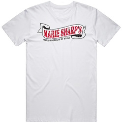 Marie Sharp's Logo Cool Food Gift Distressed Retro Graphic Unisex Cotton White Classic T Shirt