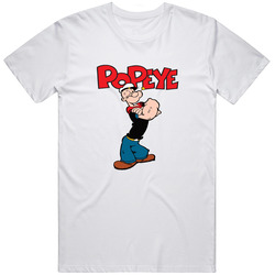 Men's Popeye The Sailor Man Retro Graphic Unisex Cotton White Classic T Shirt