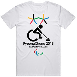 Paralympic Wheelchair Curling Pyeong Chang 2018 Winter Games Retro Graphic Unisex Cotton White Classic T Shirt