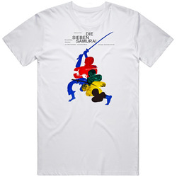 Seven Samurai, T-Shirt, German, Film, Poster, Movie, Akira Kurosawa Retro Graphic Unisex Cotton White Classic T Shirt