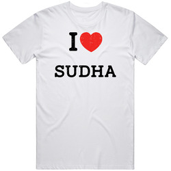 I Love Heart Sudha First Name Worn Look Retro Graphic Unisex Cotton White Classic T Shirt