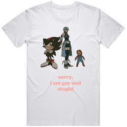 Sorry I Am Gay And Stupid Shadow Chuckie Aqua Meme Retro Graphic Unisex Cotton White Classic T Shirt