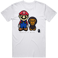 Nintendo Mario Bape Collaboration Retro Graphic Unisex Cotton White Classic T Shirt