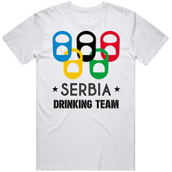 Serbia Drinking Team Olympic Ring Beer Tab Games Retro Graphic Unisex Cotton White Classic T Shirt