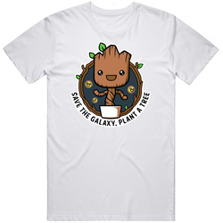 Baby Groot Save The Galaxy Plant A Tree Cool Retro Graphic Unisex Cotton White Classic T Shirt