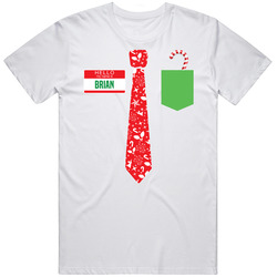 Brian Personalized First Name Christmas Tie Funny Holiday Gift Retro Graphic Unisex Cotton White Classic T Shirt