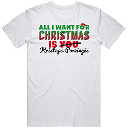 Kristaps Porzingis All I Want For Christmas New York Basketball Retro Graphic Unisex Cotton White Classic T Shirt