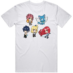 Fairy Tail - Natsu Happy Gray Lucy Erza - Cute White Retro Graphic Unisex Cotton White Classic T Shirt