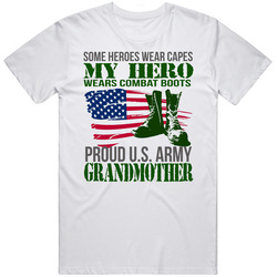 + Some Heroes Wear Capes My Hero Wears Combat Boots Proud U.S. Grandmother Retro Graphic Unisex Cotton White Classic T Shirt