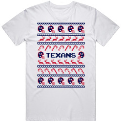 Texans Football Ugly Christmas Sweater T Shirt - Houston Texans Team Colors Retro Graphic Unisex Cotton White Classic T Shirt