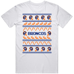 Broncos Football Ugly Christmas Sweater T Shirt - Denver Broncos Team Colors Retro Graphic Unisex Cotton White Classic T Shirt