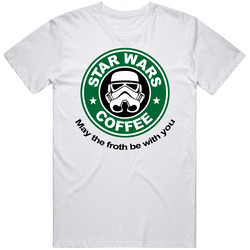 Funny StarWars Coffee Starbucks Coffee parody White Standard T-Shirt Size S-5XL Retro Graphic Unisex Cotton White Classic T Shirt