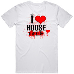 I Love Heart House Music Retro Graphic Unisex White Classic T Shirt