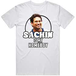Sachin Tendulkar Is My Homeboy Cricket Retro Graphic Unisex White Classic T Shirt
