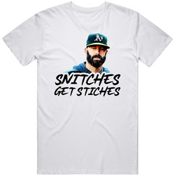 Mike Fiers Oakland Baseball Snitches Get Stitches Retro Graphic Unisex Cotton White Classic T Shirt