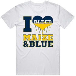 Michigan I Bleed Maize and Blue T Shirt - March Madness Retro Graphic Unisex Cotton White Classic T Shirt