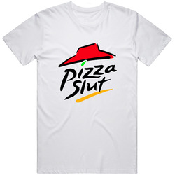 FUNNY T SHIRT PIZZA SLUT Retro Graphic Unisex Cotton White Classic T Shirt