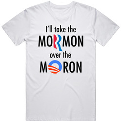 Mormon Over Moron Retro Graphic Unisex Cotton White Classic T Shirt