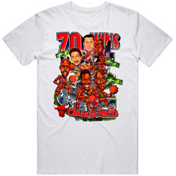 Chicago Bulls 70s Wins Big Head Caricature Basketball Retro Graphic Unisex Cotton White Classic T Shirt