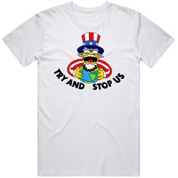 Try And Stop Us America Funny Cartoon Retro Graphic Unisex Cotton White Classic T Shirt