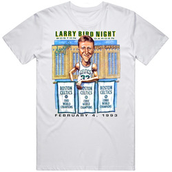 Vintage Larry Bird Night Celtics Boston Gardens Caricature Retro Graphic Unisex Cotton White Classic T Shirt