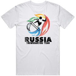 Russia Snowboarding Team 2014 Olympic Sochi Vintage Distressed Retro Graphic Unisex Cotton White Classic T Shirt