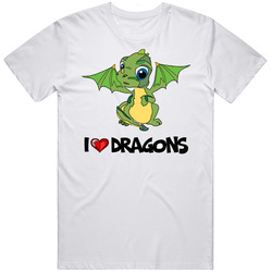 I Love Dragons Funny Cool Fantasy Retro Graphic Unisex Cotton White Classic T Shirt