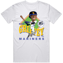 Ken Griffey Jr Retro Baseball Caricature Retro Graphic Unisex Cotton White Classic T Shirt