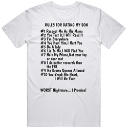 Rules For Dating My Son Retro Graphic Unisex Cotton White Classic T Shirt