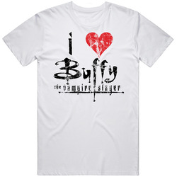 I Love Buffy The Vampire Slayer Retro Graphic Unisex Cotton White Classic T Shirt