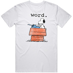 Charlie Brown Snoopy Word Typing Retro Graphic Unisex Cotton White Classic T Shirt